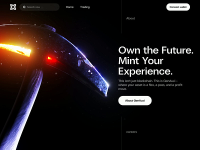 GenAuxi Landing Page web design Axe NFT 3D animation 3d 3d animation 3d art ai agents e commerce finance fintech hero hero animation hero section homepage landing landing page landingpage nft web web design web3 webdesign website
