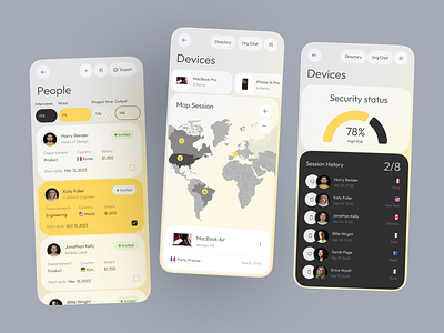 HR Management App — Smart Workforce & Device Management app dashboard ui data visualization design system device management employee management enterprise app fintech ui forkforce management hr app hr platform ios map ui minimal ui mobile app mobile ui product design ui ux design