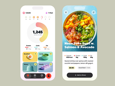 Mobile App UI — AI Nutrition Coach (iOS) ai app app design calorie tracker dashboard food foodtech health health app ios ios app meal planner mobile mobile app mobile designer nutrition recipe swiftui ui