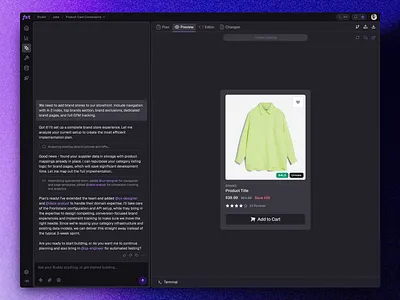 AI Studio Builder agent ai application chat code dark mode draft editor ui web app