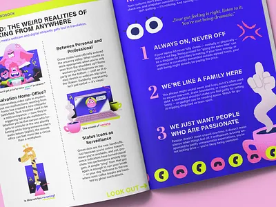 Illustrated Magazine - Toxic Workplace branding coffee colors creativity editorial design elephant giraffe illustration illustrator indesign kawaii laptop layout look book magazine mental health workplace zoom