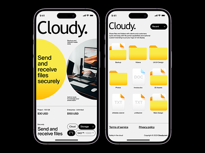 Cloudy - File Manager Mobile App app concept creative design document download drive dropbox files folder illustration ios management mobile product security storage ui ux