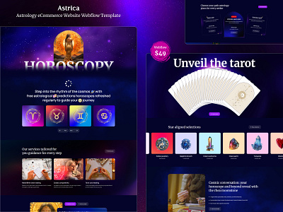 Astrica - Astrologer Ecommerce Website Webflow Template astrologer astrology ecommerce ecommerce webflow template fortune telling website horoscope online horoscope responsive seo friendly star sign website uiux web design web development webflow webflow template webflow website