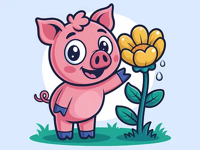 Cute Pig Mascot with Spring Flower Illustration animal cartoon cartoon character character childrens content cute cute pig farm animal flower illustration happy illustration illustration by xinyan mascot mascot design pink pig spring theme vector art