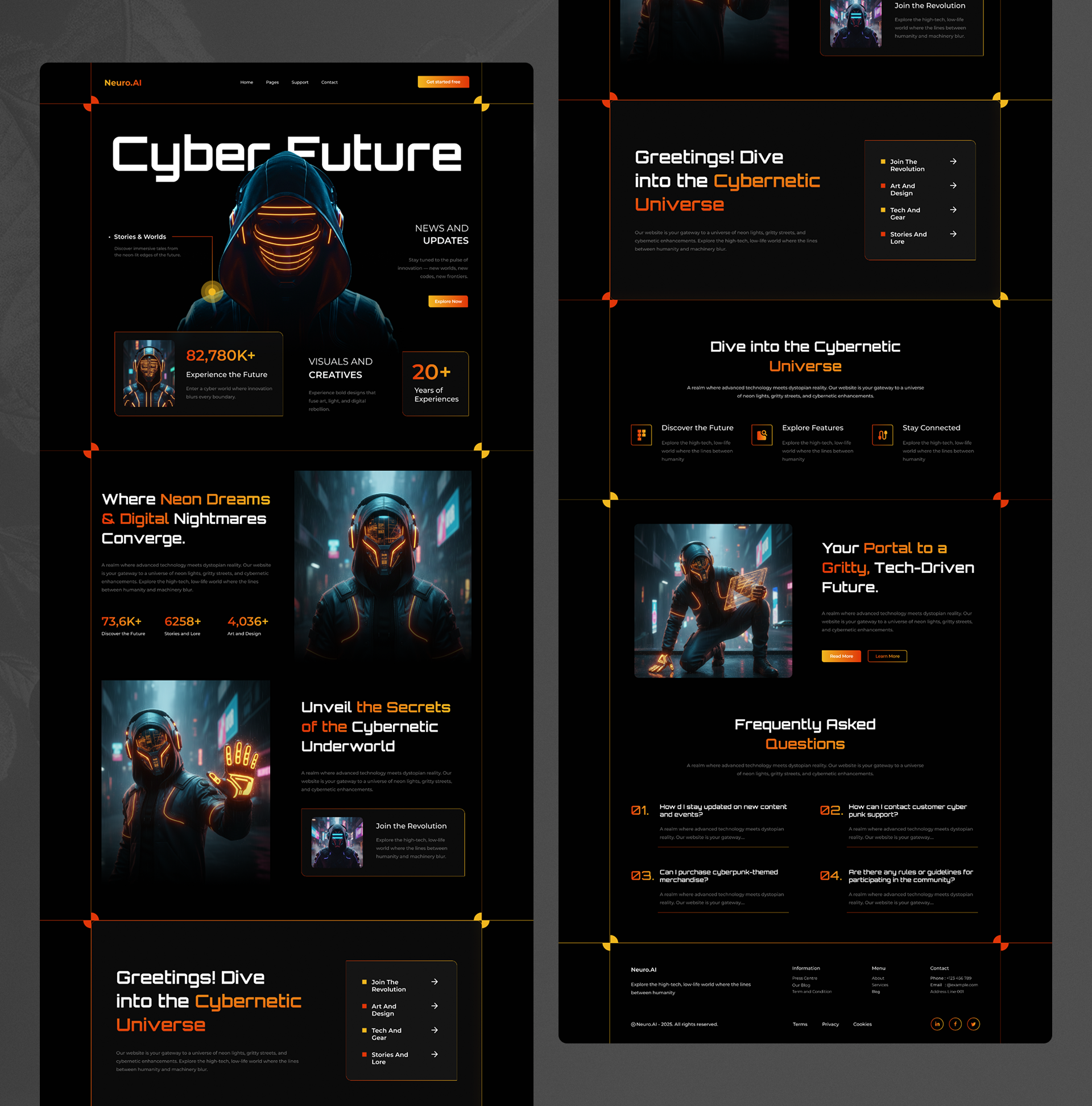 Neuro.AI Cyber Future Website Design aiinterface appdesign brandwebsite creativedesign cyber future webdesign darkmode design designsystem designthinking digitaldesign digitalexperience figmadesign futuristicdesign graphic design illustration neondesign ui uidesign uiux webdesign
