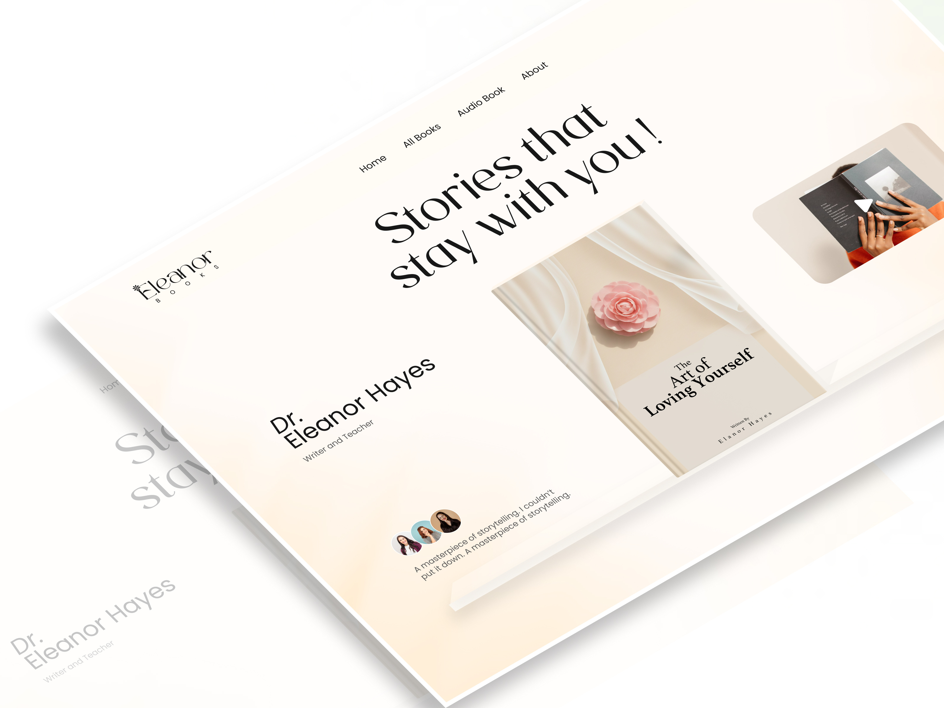 Elenor - eBook Website - Modern Ecommerce Book Website author author portfolio author ui book launch ui book ui book website clean ui design ebook ecommerce website framer hd hddesign homepage landing page design modern ui modern website ui ui design writter