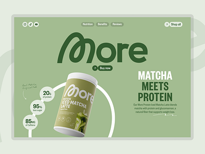 AI Wellness Landing Page - More Nutrition: Where Matcha Meets AI ai ai landing page branding ecommerce ecommerce ui green health landing page matcha matcha tea minimalist nutrition personalization product packaging protein shopping cart ui ux wellness wellnesstech