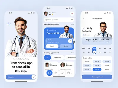 Healthcare Booking System UI Design app design appointment app booking system clean interface doctor booking doctor finder figma design health app health service healthcare app medical app medical ui mobile app mobile app design mobile design mobile ui modern ui patient care ui design uiux design