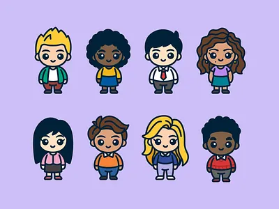 Cute Diverse Human Characters adorable alfrey davilla asian black blonde caucasian characters chibi diversity ethnicity hispanic human illustration kawaii mascot people petite race short vaneltia