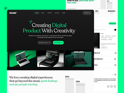 Rolgang | Creative Agency Landing Page agency landing page ui agency landing page ux agnecy design branding design figma studio studio website studio website design ui uiux uiux agency ux web agnecy web design website design agency website development agnecy
