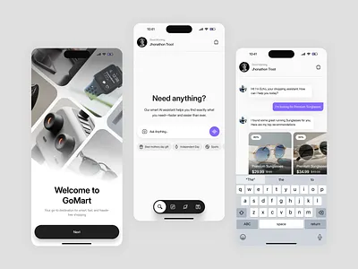 GoMart AI Shopping Assistant App Design ai assistant app app desgin agency app design app ui artifical intelegence commerce app ios app mobile mobile app mobile app design mobile ui modern app ui product design ui ux