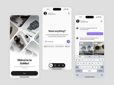 GoMart AI Shopping Assistant App Design ai assistant app app desgin agency app design app ui artifical intelegence commerce app ios app mobile mobile app mobile app design mobile ui modern app ui product design ui ux