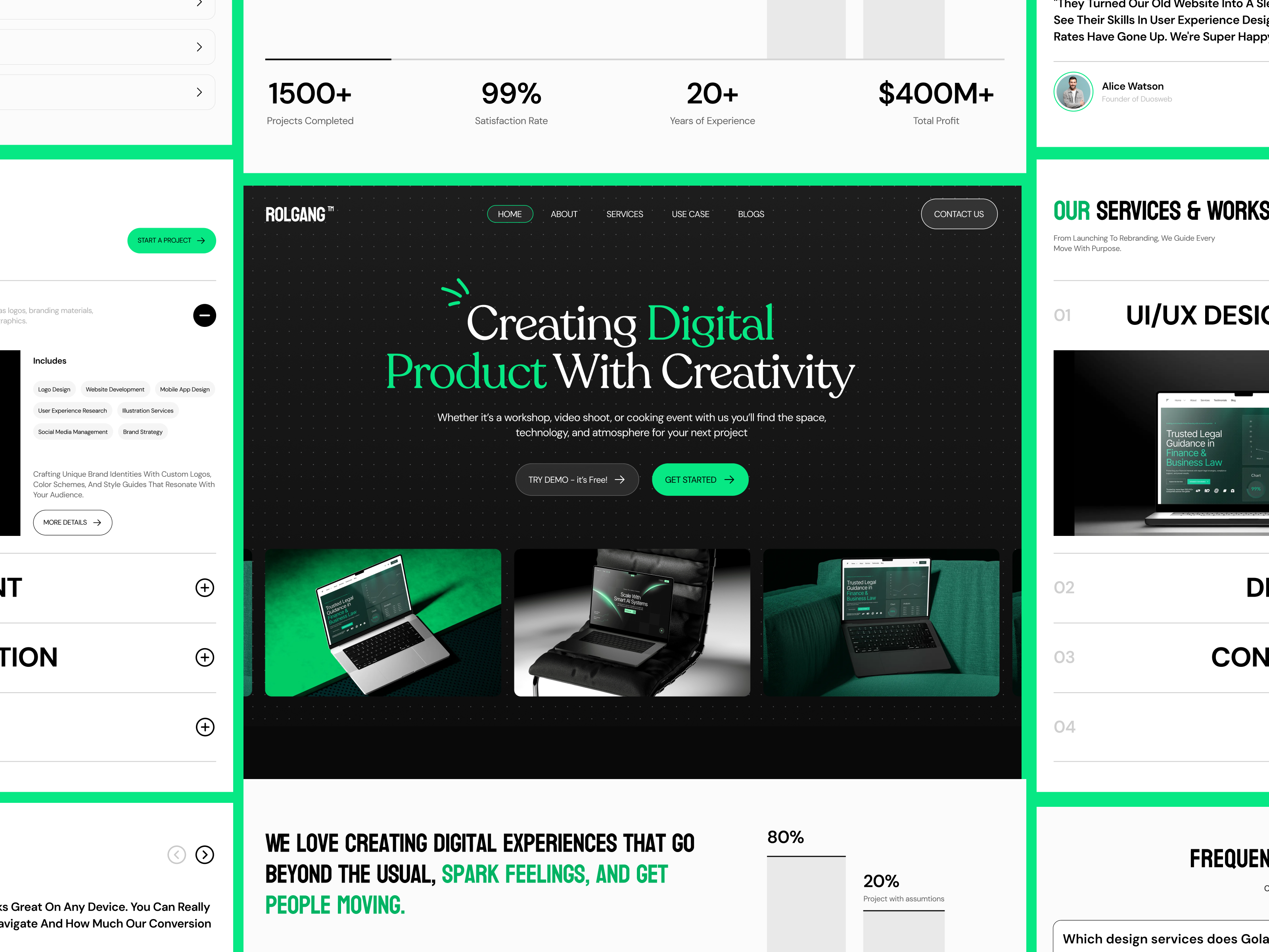 Rolgang | Creative Agency Landing Page agency website design agnecy website branding design design agency figma graphic design illustration logo typography ui ux vector web design agency web design studio website design studio