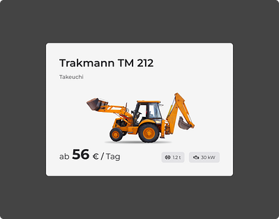 Product card for construction machinery construction construction equipment construction industry digital storefront ecommerce excavator online store product card product interface product list rental service renting retail design shop design shop interface uiux web design webdesign