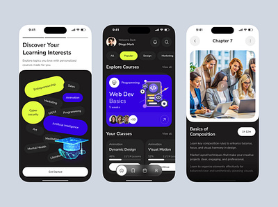 Online Course App – Modern Learning Experience app app design e learning app education educational app leaderboard learning app mobile mobile app mobile app design mobile ui modern app ui online course online education online learning study app