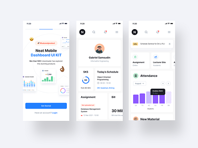 Neat - Multipurpose Mobile Dashboard app attendance chart dashboard graph kit lecturer management mobile onboarding profile schedule school statistic student task ui