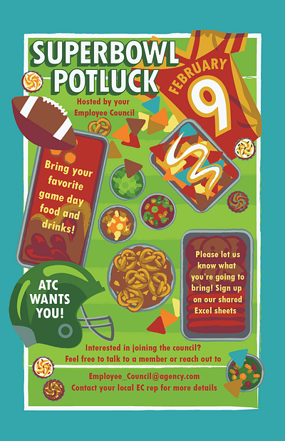 Superbowl Potluck Poster event marketing food graphic design office party poster potluck sports superbowl