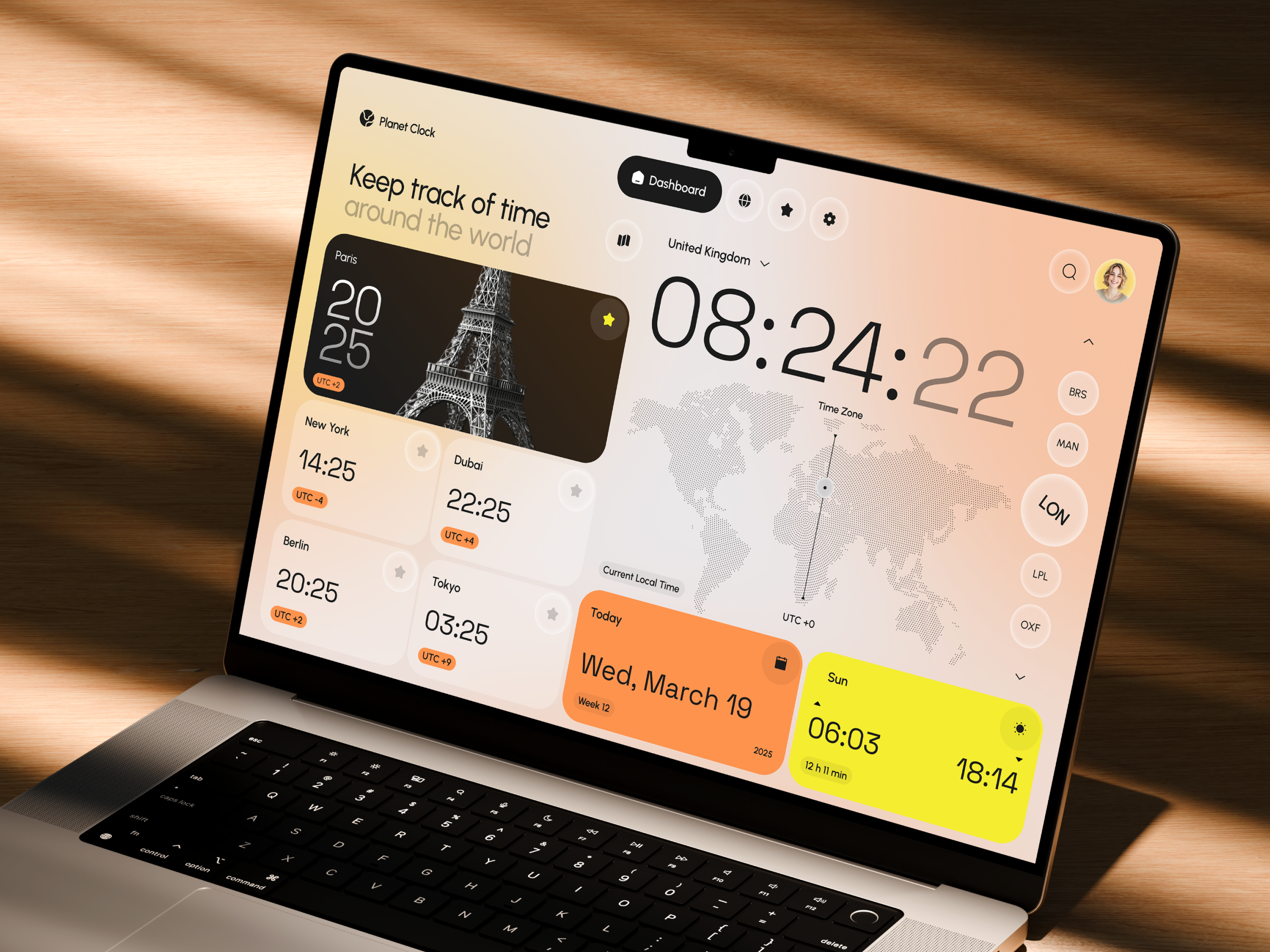 Example of Planet Clock Dashboard – World Time Tracking Reimagined
