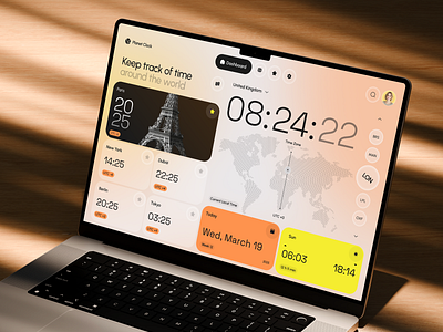 Planet Clock Dashboard – World Time Tracking Reimagined clean interface clock app clock widget creative dashboard dashboard ui data visualization desktop app gradient ui minimal ui modern design productivity app saas design time app ui design ux design web dashboard widget design