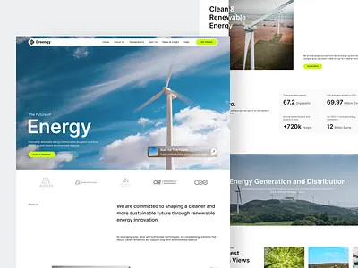 Greengy Clean Energy Landing Page aesthetic branding clean composition design energy ev fireart green grid layout logo minimal ui ux