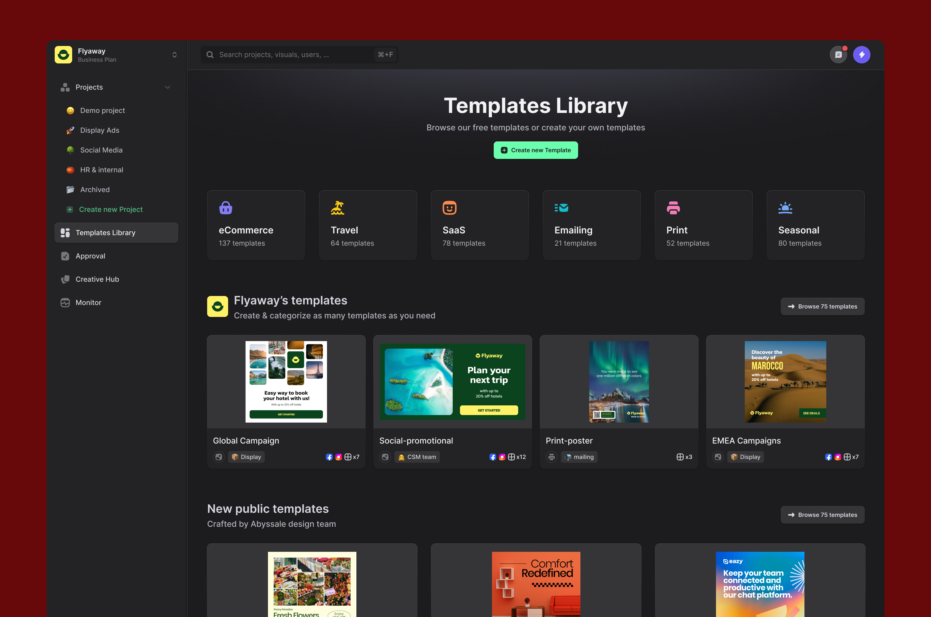 Template Library - Abyssale v3 flat product design saas startup template template library ui design ux design webapp