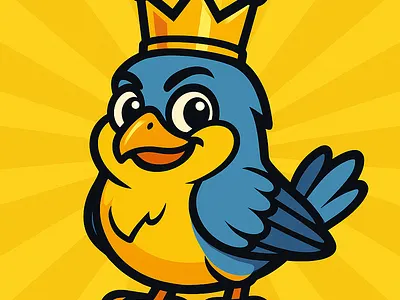 Bird King Mascot — Crowned Vector Logo Illustration adobe illustrator artwork bird king mascot blue yellow character bold line art cartoon brand identity character design series clean vector shapes crowned bird logo flat color shading gaming guild branding logo mascot concept memecoin web3 branding parallax ready header playful animal character social avatar icon sticker ready graphic sunburst yellow background telegram twitter banner vector mascot illustration website hero artwork