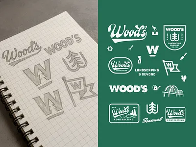 From sketch to vector - Wood's Contracting Identity brand identity branding contracting creative process hand drawn logo landscaping logo logo design logo development logo evolution logo process minimalist logo modern retro modern vintage nature logo outdoor branding sketch to vector vintage logo visual identity wood