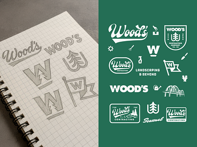 From sketch to vector - Wood's Contracting Identity brand identity branding contracting creative process hand drawn logo landscaping logo logo design logo development logo evolution logo process minimalist logo modern retro modern vintage nature logo outdoor branding sketch to vector vintage logo visual identity wood
