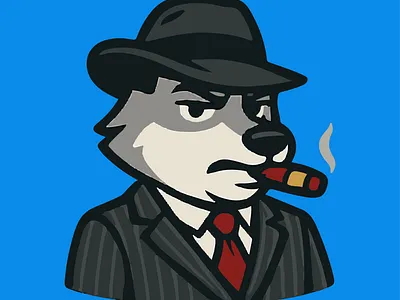 Wolf Don Mascot — Pinstripe Suit, Fedora & Cigar adobe illustrator artwork animal boss character blue background icon bold line art cartoon badge emblem character design series cigar smoke detail fedora cigar character flat color shading gaming guild branding gangster wolf illustration memecoin logo concept mob boss vibe pinstripe suit design social avatar icon sticker ready graphic vector cartoon portrait vintage gangster style web3 brand mascot wolf mafia mascot