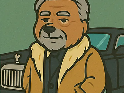 Business Bear Boss — Luxury Car & Fur Coat (Vector Mascot) adobe illustrator artwork animal boss illustration bold line art branding poster ready business bear mascot camel coat fur character design series classy gentleman bear clean vector shapes coat pocket pose flat color shading luxury car backdrop mafia boss vibe memecoin logo concept mint green background social avatar icon sticker ready graphic vector cartoon character vintage executive style web3 brand mascot