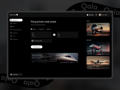 BlackJet – Private Jet Booking Dashboard app booking crm dark dashboard design desktop flight jet luxury premium private ui ux web