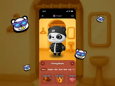 TamagoX - Fitting Room 3d app egame fun game gamification isometric merch mini nft outfit panda tamago tamagotchi