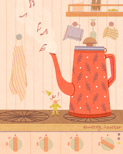It is time for tea~ art artwork cook design illust illustration ipad kettle kichen pattern peachtober25 peachtober25whistle photoshop surprise tweetyheather whistle