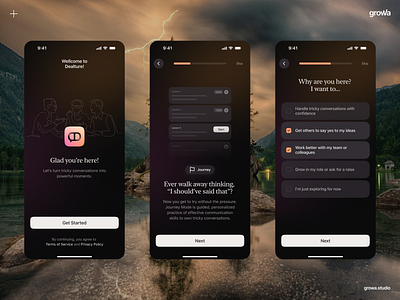 Onboarding for a communication skills improvement app app mobile app product design ui