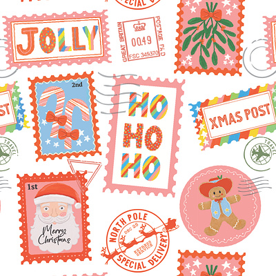 Christmas Stamp Repeat pattern adobe fresco bookillustration characterdesign digital illustration illustration photoshop surface pattern surfacedesign