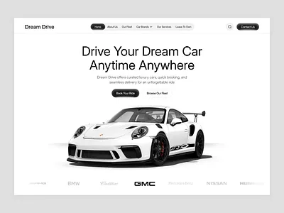 Dream Drive Luxury Car Rental Website booking car cars clean hero section landing page luxury rent rental sport sport car staycation travel travelling ui ux vehicle website website design