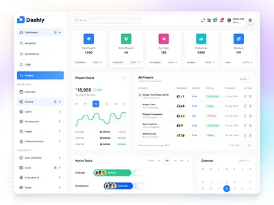✦ Dashly — Project Dashboard adminpanel creative customdashboard dashboard dashboarddesign dashboarddesigner design figma figmadesigner ui ux