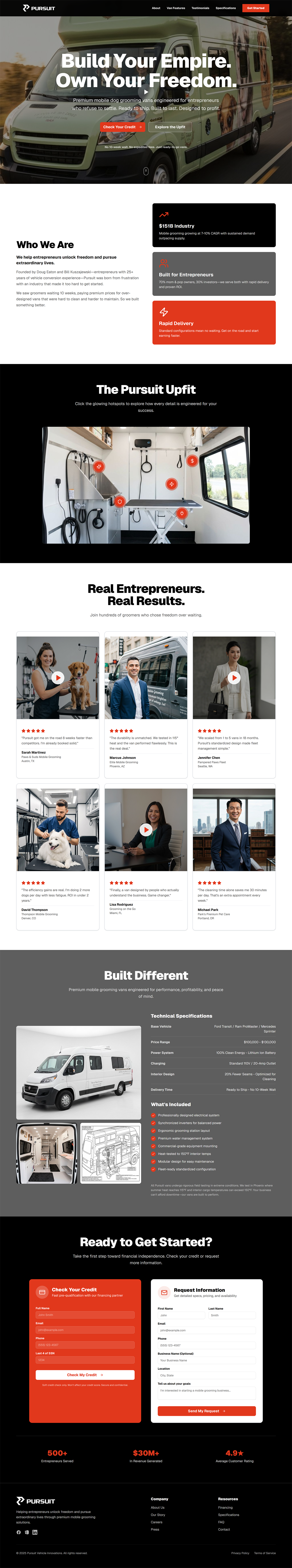 Pursuit - Mobile Dog Grooming Van Homepage dark mode dog grooming figma ui ux van web design website website design