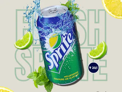 Fresh Sprite — Poster Design 🍋✨ 3d branding brandposter creativedesign dailydesignchallenge designpractice dribbbleportfolio graphicdesign motion graphics packagingdesign portfolioshowcase posterdesign productdesign spriteposter ui visualdesign