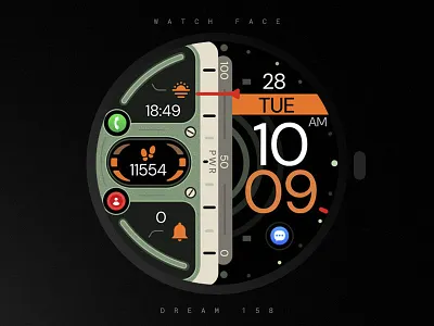 Dream 158 - Digital Watch Face black dark design digital google graphic design illustration modern orange samsung smartwatch technology ui watch watchface wear os