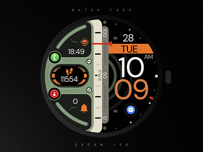 Dream 158 - Digital Watch Face black dark design digital google graphic design illustration modern orange samsung smartwatch technology ui watch watchface wear os