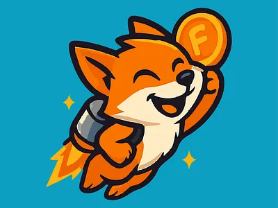 Rocket Fox Mascot — Jetpack & Coin (Vector Illustration) adobe illustrator artwork bold line art character design series clean vector shapes crypto web3 branding flat color shading gaming guild branding gold coin icon jetpack flying character memecoin marketing asset motion speed lines orange fox illustration rocket fox mascot social avatar icon sticker ready design teal background graphic upbeat playful vibe vector mascot logo website hero artwork you