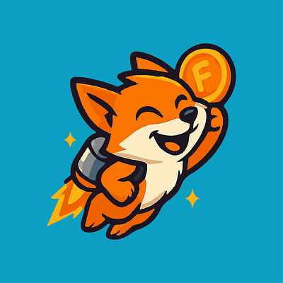 Rocket Fox Mascot — Jetpack & Coin (Vector Illustration) adobe illustrator artwork bold line art character design series clean vector shapes crypto web3 branding flat color shading gaming guild branding gold coin icon jetpack flying character memecoin marketing asset motion speed lines orange fox illustration rocket fox mascot social avatar icon sticker ready design teal background graphic upbeat playful vibe vector mascot logo website hero artwork you