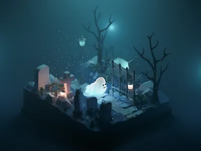 spooky graveyard 3d graphic design motion graphics