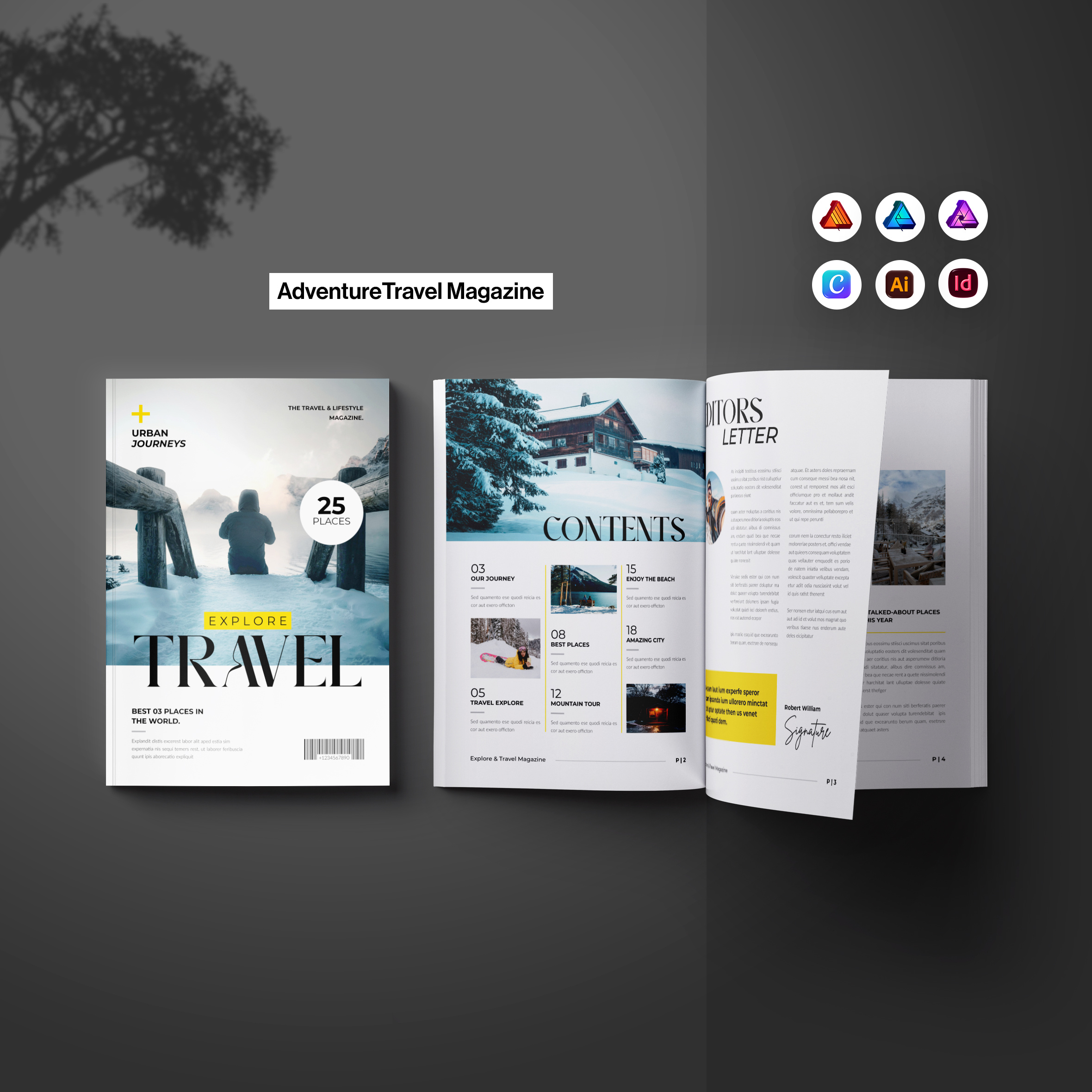 Travel & Explore Magazine Template For Winte 3d animation bankers resume branding brochure design digital graphic design illustration layout logo magazine motion graphics print ui