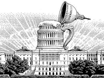 "Taxes on Beer are Brewing in Washington" advertising classic editorial illustration pen and ink vintage