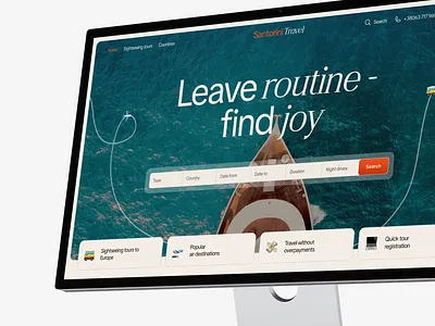 SantoriniTravel Website Redesign beige branding clear design contrast fonts emoji hero section landing page marine design orange sea travel travel website traveling ui water