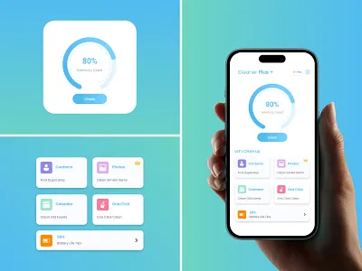 Cleaner Plus – Smart Device Optimization App app concept app design clean ui clean ui design cleaner app figma design graphic design memory cleaner minimal design minimal ui mobile app mobile ui modern ui phone optimizer ui ui ux design