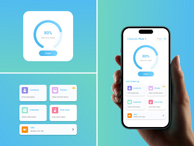 Cleaner Plus – Smart Device Optimization App app concept app design clean ui clean ui design cleaner app figma design graphic design memory cleaner minimal design minimal ui mobile app mobile ui modern ui phone optimizer ui ui ux design
