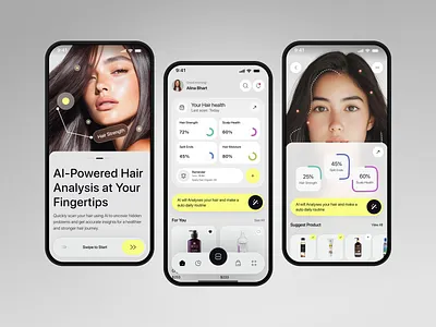 AI-Powered Hair Analysis App Design | Beauty App ai hair analysis beauty app design beauty product ui cosmetic app hair analysis ui hair app hair care app hair care app design hair diagnostics hair health tracker hair scan app hair treatment app health tracker app mobile app design oripio personal care app skin care app skincare app skincare ui wellness app
